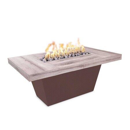 The Outdoor Plus Tacoma Wood Grain and Steel Fire Pit 48x30, 12V Electronic Ignition, Ivory Concrete Top, Natural Gas OPT-TACW4830E12V-IVY-CPV-NG
